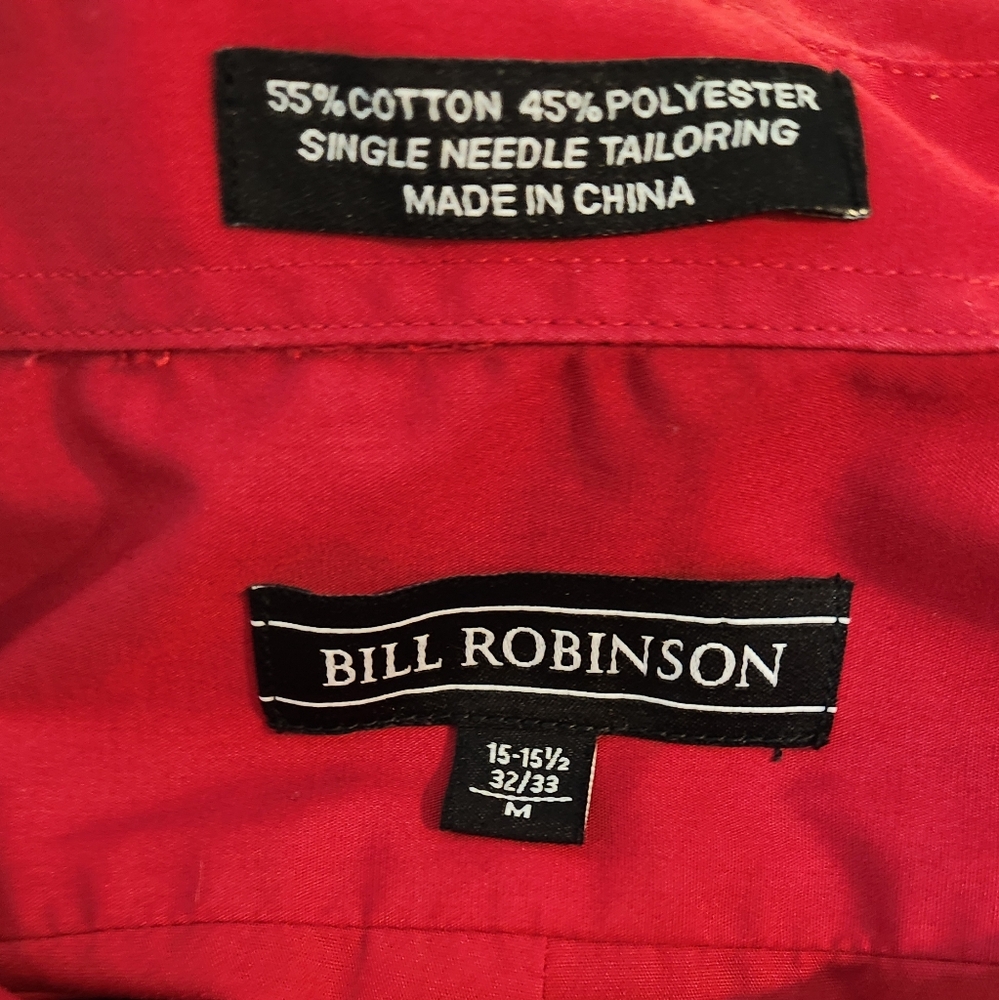 Men's Bill Robinson Red Button Down Long Sleeve Shirt, Size M - Picture 2 of 16